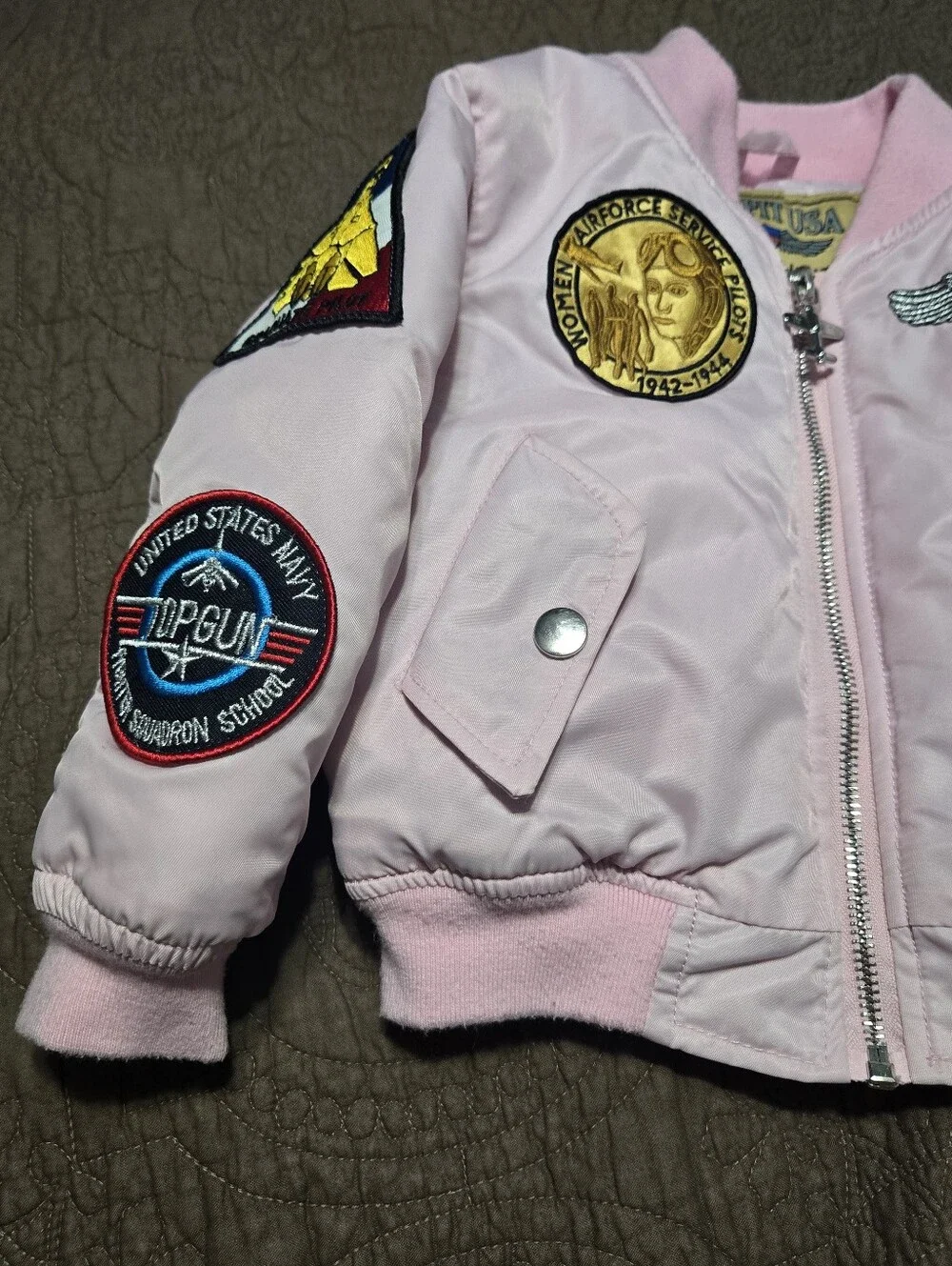 Pink Pilot Aviator Jacket Coat, Fly Girls We Served Too, toddler kids S 2T